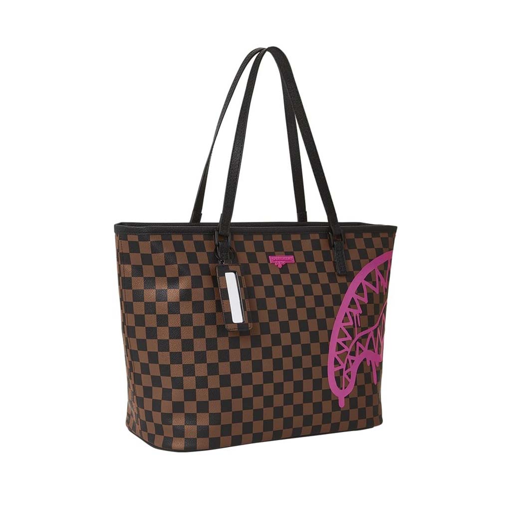 Sprayground Pink Drip Brown Check Tote